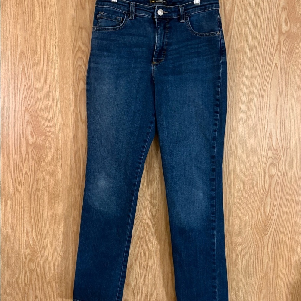 Lee Dark Blue Straight Leg Relaxed Fit High Rise Jeans